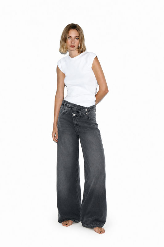 Jean Wide Grey Cross